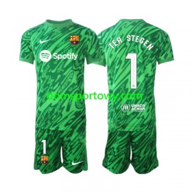 Koszulka FC Barcelona Ter Stegen 1 Bramkarska Dziecięcy Domowe Koszulki Piłkarskie 2024-2025 Krótki Rękaw